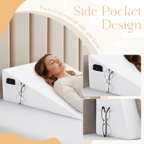 Soft Microfiber White Wedge Pillow Cover with Side Pockets - 25"x25"x8"