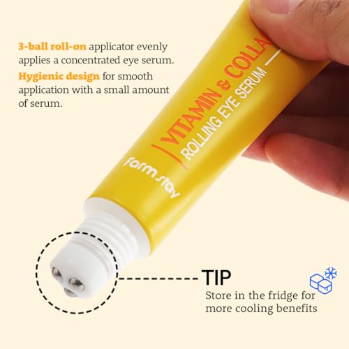 FARMSTAY Vitamin & Collagen Roll-on Eye Serum – 0.84 Fl Oz – Hydrating & Firming for Dark Circles & Puffiness