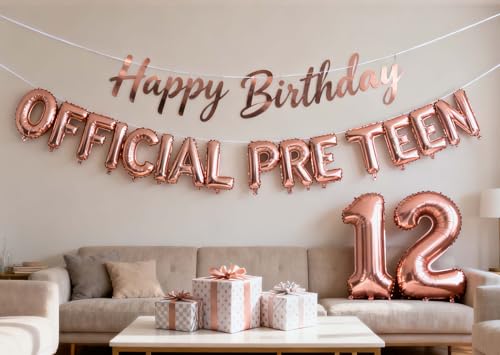 12th Birthday Decorations for Girls - Rose Gold Balloon Set