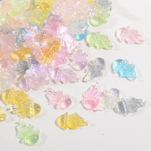 100pcs Jellyfish Nail Charms - Assorted 3D Resin Flatback Beads for Nail Art & Crafts