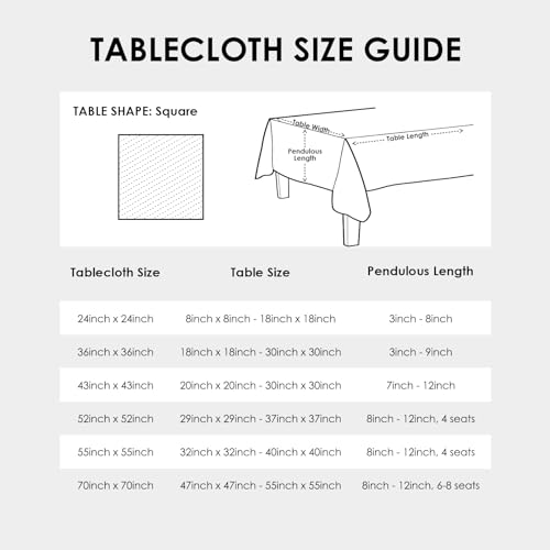 36x36 Inch Solid Black Tablecloth - Wrinkle Resistant Polyester Cover for Parties & Weddings