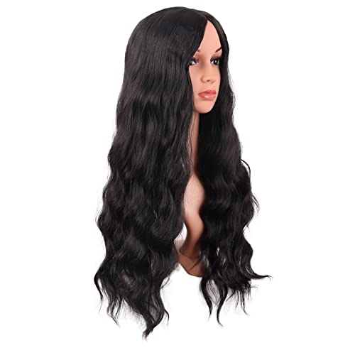 28 Inch Long Curly Black Cosplay Wig for Women - No Bangs