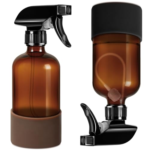Tecohouse 360° Glass Spray Bottles with Silicone Sleeves - 16oz, 2 Pack