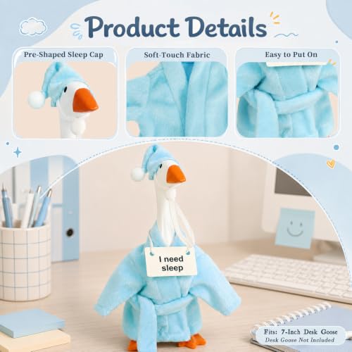 Cozy Robe Outfit Set for 7" Desk Goose with Sleep Cap & Signs