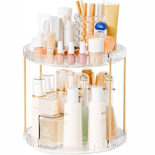Yieach 2 Tier Acrylic Rotating Makeup and Perfume Organizer, Clear Vanity Storage