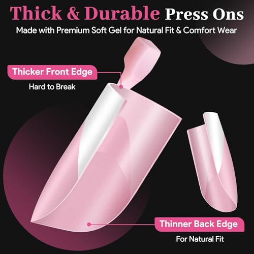 60Pcs Light Pink French Tip Press On Nails & Toenails Set
