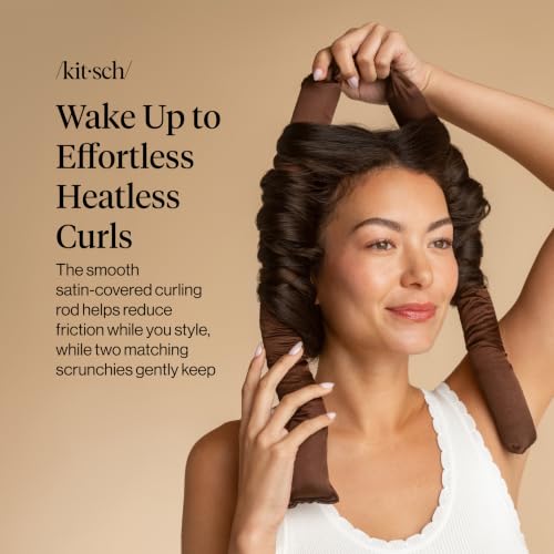Kitsch Satin Heatless Curling Set - Chocolate Overnight Hair Rollers, Model 04 Chocolate