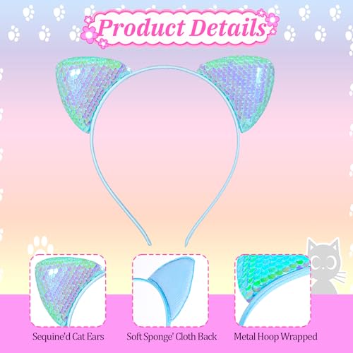 4PCS Light Up Reversible Sequin Cat Ear Headbands for Parties