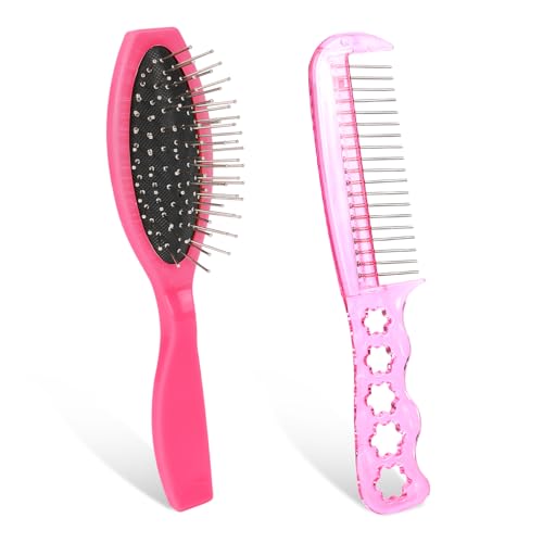 Pink Wig Brush Set - 2 PCS Detangling Brushes for Synthetic Wigs