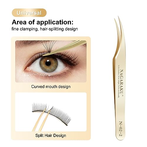 NAGARAKU Gold Eyelash Extension Tweezers Precision Tip - N-02-2 & N-03-2