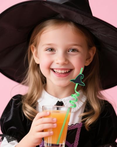 Wicked Straws Party Favors - Reusable Witch Hat & Crown Straws, 12 Pack