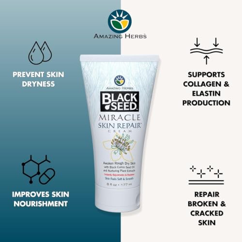 Amazing Herbs Black Seed Miracle Skin Repair Cream 6 Fl Oz - Nourishing Natural Moisturizer for Face & Body