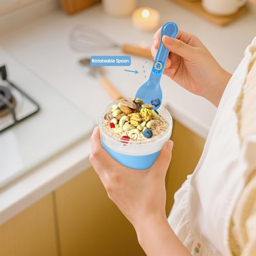 Lazyshine 4 Pack Reusable Yogurt Parfait Cups with Lids - 20 oz Plastic Containers for Overnight Oats & Snacks