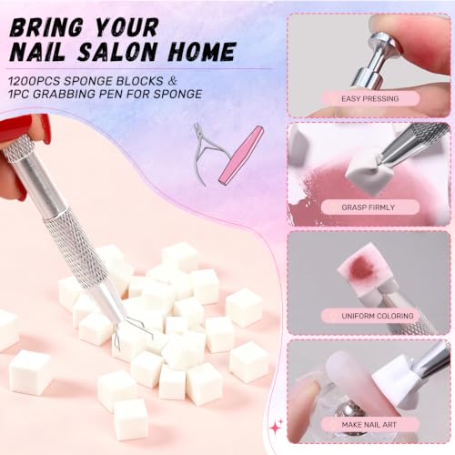 1200PCS Nail Sponges for Ombre Gel Polish Nail Art - Soft Gradient Blending Tools