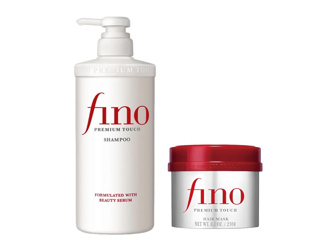 TJ SIGNATURE Fino Premium Touch Shampoo & Hair Mask Set, Royal Jelly Deep Repair & Intensive Hydrating Treatment for Frizzy, Dry, Damaged Hair, Anti-Breakage Japanese J-Beauty Bundle (550ml + 230g)