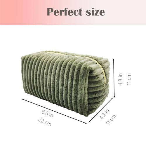 Green Corduroy Makeup Bag for Women Travel Toiletry Organizer - Kornnapa