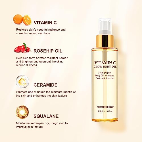 Neutriherbs Rosehip Oil - Vitamin C Body Oil for Even Skin Tone, 3.88 fl oz