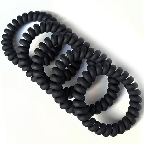 20 Matte Black Spiral Hair Ties - Soft, No Damage, Waterproof