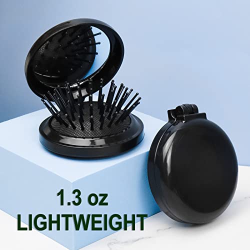 20 Pack Folding Travel Hair Brushes with Mirrors - Black, Compact & Detangling