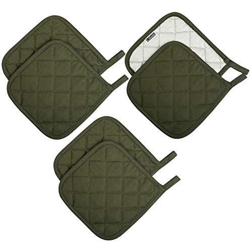 Heat Resistant Cotton Potholders Set of 6 - 7" Olive Green