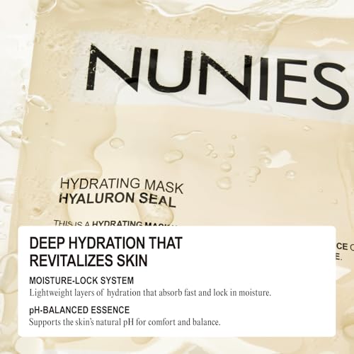 NUNIES Hyaluronic Hydrating Sheet Mask for Dry & Sensitive Skin - 5 Pack