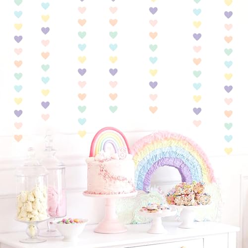 Pastel Rainbow Heart Garland - 52FT Party Streamers for Events