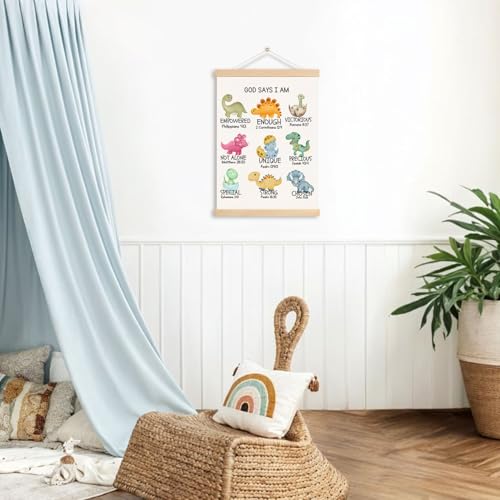 Cute Dinosaur Christian Canvas Wall Art - Bible Verse Decor 12x16