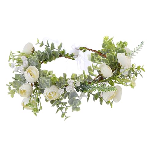 Adjustable Floral Crown Headband - White Flower Halo for Wedding & Cosplay