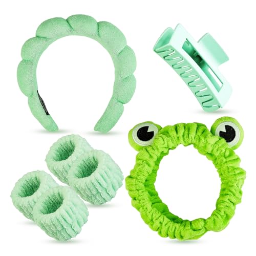 7-Piece Spa Set with Headbands & Wristbands for Women - Green