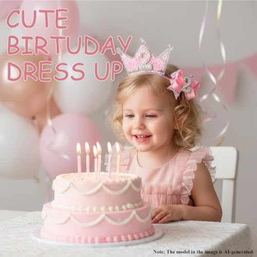 Birthday Crown Headband and Hair Bow Set for Baby Girls Ages 1-6