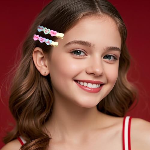 8 Pack Candy Heart Hair Clips for Women - Valentine's Day Accessories