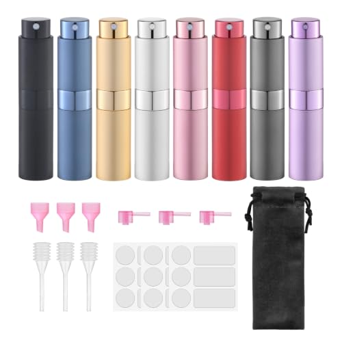 Fusupak Refillable Perfume Atomizer Spray Bottle 8ml - Multi Color 8pcs Travel Cologne Dispenser