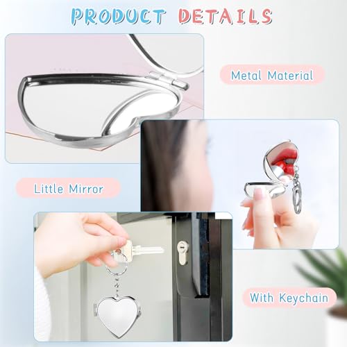 Heart Compact Mirror - 10 Pcs Portable Metal Folding Mirrors with Key Ring