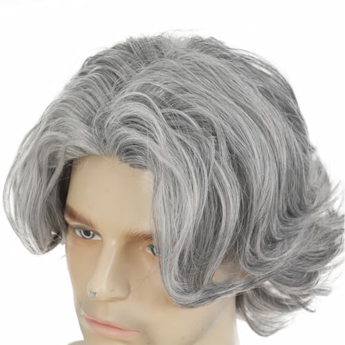 Men's Grey Short Wig - Natural Synthetic Hair for Daily Use