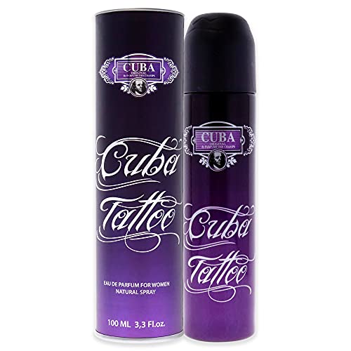 Cuba Tattoo Eau de Parfum for Women, Floral & Woody Scent, 3.3 Oz
