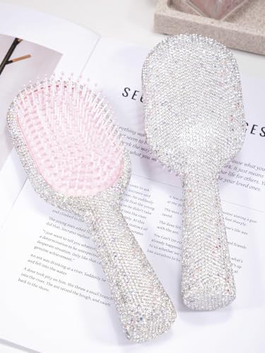 MInovel White Diamond Hair Brush - Sparkly Detangler & Styling Tool for Women