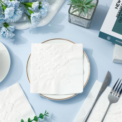 AnyDesign 50 Pcs Cloud Cocktail Napkins - Decorative White Paper Napkins for Parties