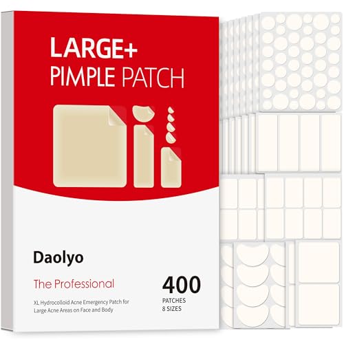 Daolyo 8 Sizes 400 Counts Hydrocolloid Pimple Patches for Face & Body - Large & Small Acne Spot Cover