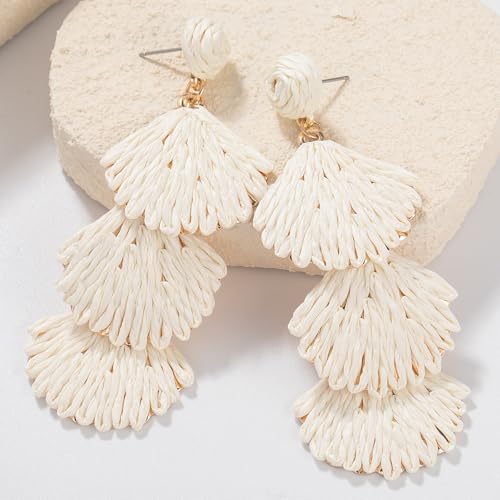 Raffia Starfish Seashell Dangle Earrings - Colorful Beach Jewelry