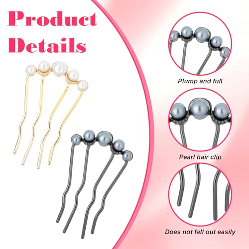 Pearl Hair Pins - 2 Pcs U Shaped Vintage Hair Forks for Women