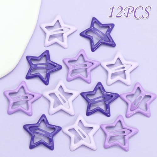 NAISKA Y2K Purple Star Hair Clips - 12 Non-Slip Snap Barrettes