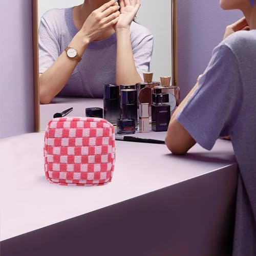 Mini Pink Makeup Bag - Quilted Cosmetic Organizer for Travel