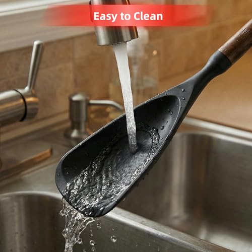 TOPAA 2-Pack Silicone Spoonula with Wooden Handle - BPA-Free, Heat Resistant Cooking Spoon for Nonstick Cookware