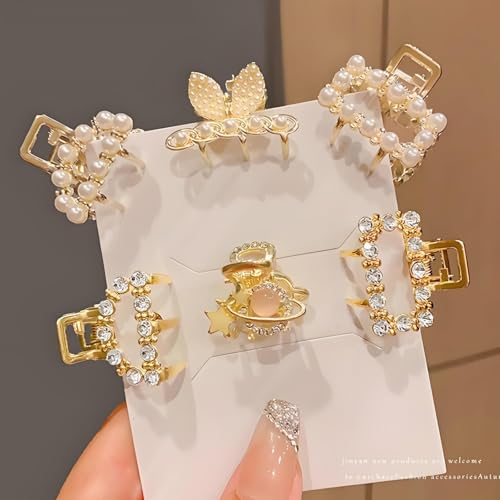6PCS Pearl Rhinestone Mini Claw Hair Clips for Women & Girls - Elegant Hair Accessories