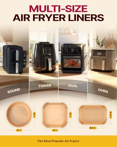 Katbite Disposable Air Fryer Liners - 8 Inch, 130 Pack, Non-Stick