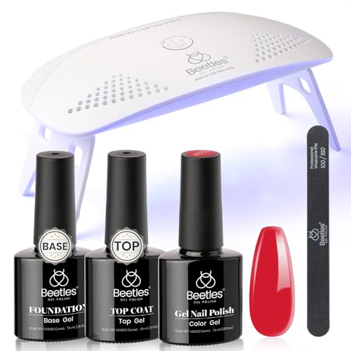 Beetles Red Gel Nail Polish Kit with UV LED Light - 15ml