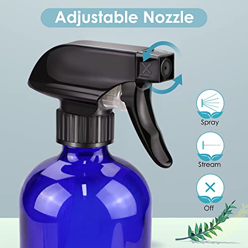 Bontip Blue Glass Spray Bottle Set - 16 oz Refillable for Plants & Cleaning (2 Pack)