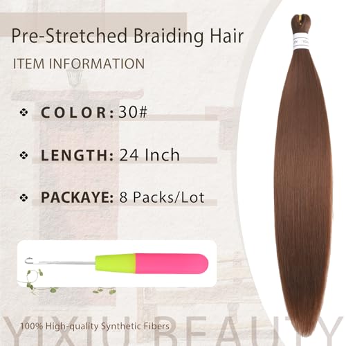 YEXIU Beauty 24 Inch Pre-Stretched Yaki Straight Braiding Hair | 8 Packs Brown