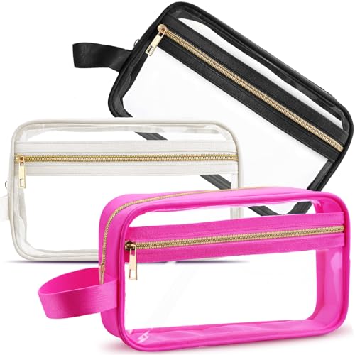 Pinkunn 3-Pack Clear Makeup Bags - TSA Approved Travel Toiletry Organizers