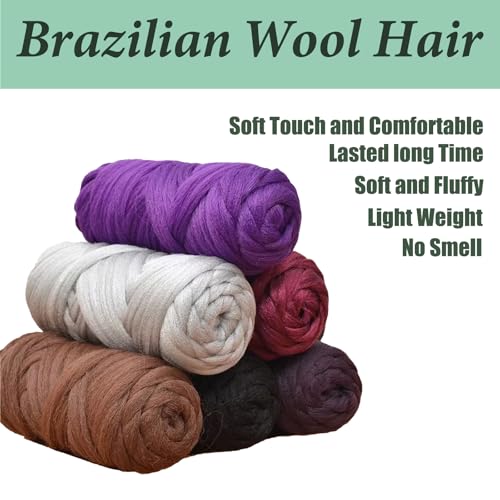 CUUKEA Brazilian Wool Hair Yarn for Braids, 4 Rolls - Coffee Brown
